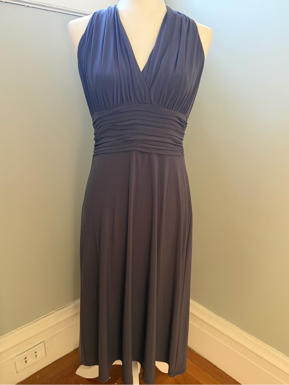 Evan Picone Smoky Lavender Halter Dress Ruched Empire Waist Size M